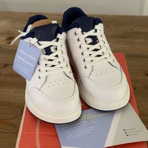 Easy Spirit Denise Austin Dilli Sneakers, White and Navy, 7.5 Wide, New in Box